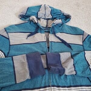 MAMBO Men's Green Blue Striped Full-Zip Hoodie Medium‎ 1990s Y2K SEE CONDITION